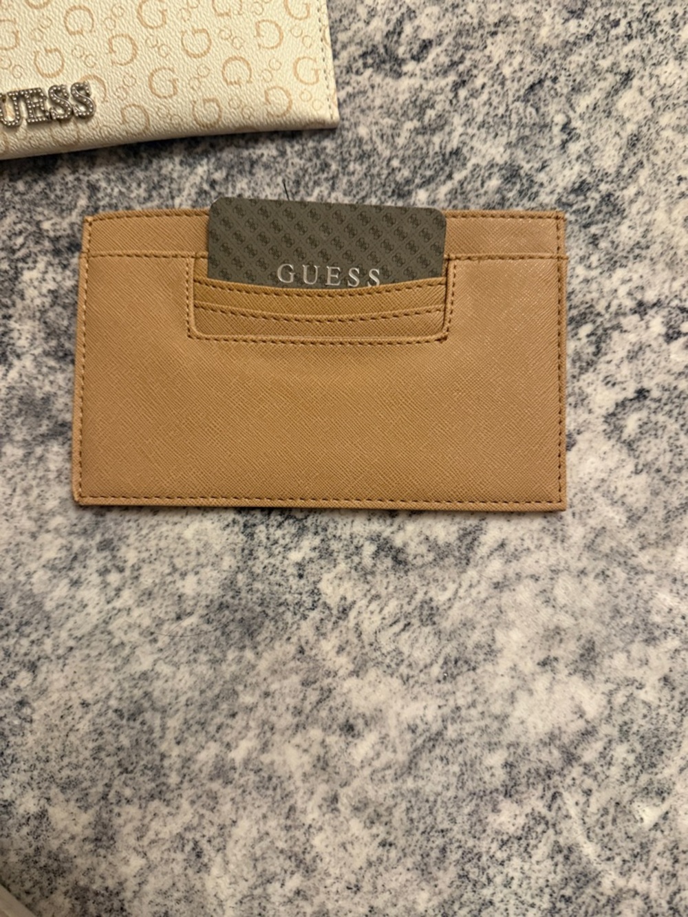 GUESS Cream Logo Wristlet Clutch with Tan Accent NWOT - Picture 4 of 6